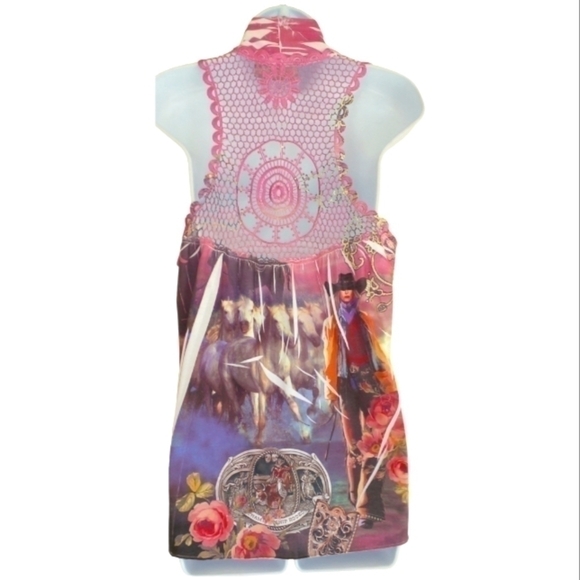 Vintage Boho Western Cowgirl Horse Crochet Vest Medium - Picture 7 of 8